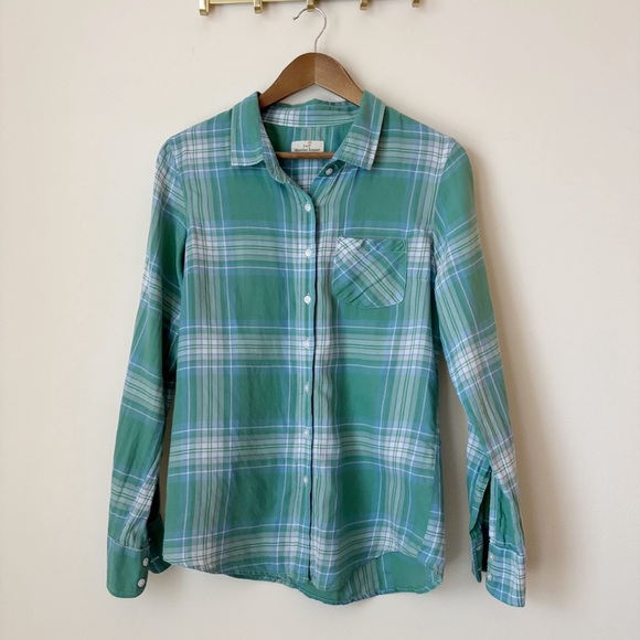 Marine Layer Plaid Button Up Shirt Medium Long Sleeve Green Blue - Picture 1 of 5